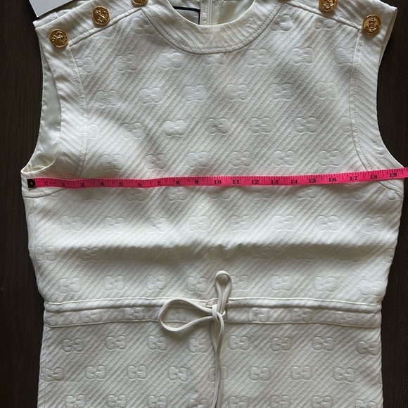 New Authentic Gucci GG Stripe Midi-Dress Ivory Gold Wool Silk Size 38 XS US 2 - Picture 11 of 13